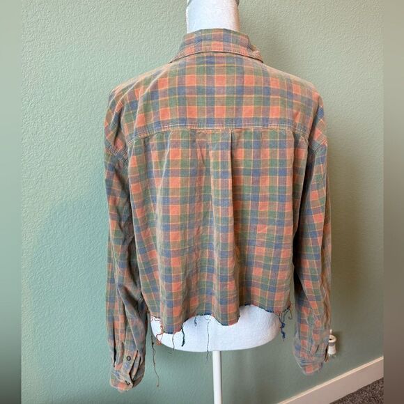 The Territory Ahead Corduroy Button Shirt Plaid size XL Cropped Distressed - Picture 5 of 8